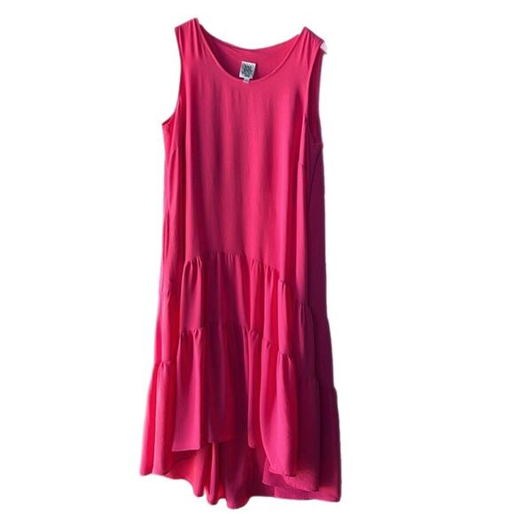 Ivy Jane Midi Dress Large Pink Tiered Sleeveless Pocket - Picture 1 of 8